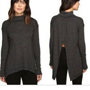 We The Free Long Sleeve Split Back Relaxed Fit Turtleneck Top Gray Size Large